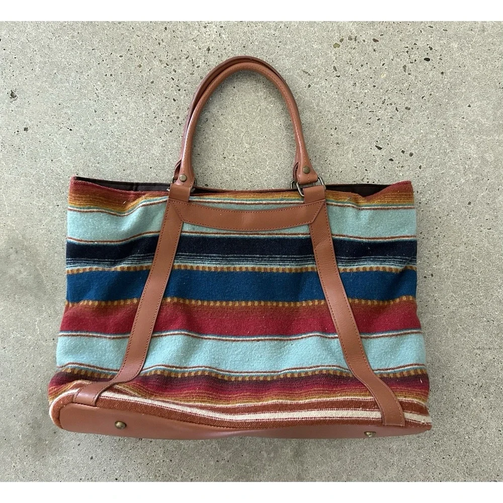 Pendleton Large Tote Bag‎ Southwest Design Wool Leather As Is Damage